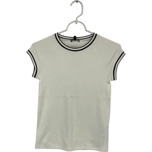 Massimo Dutti Womens Shirt Size XS White Black Contrast Ringer Tee 6851/577 NWT - Picture 1 of 10